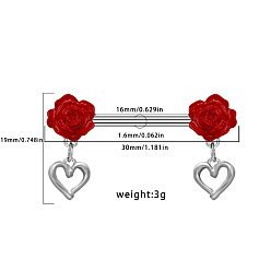 Сердце Кольца для ногтей из красного сплава из смолы и цветка, цвет нержавеющей стали, сердце, 19 мм