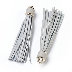 Gray PU Leather Cord Tassel Big Pendants, with Plastic Clasps, Gray, 110~115x15mm, Hole: 4mm