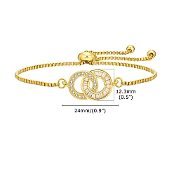 Ring Регулируемые браслеты с цепочкой из латуни, браслет с звеньями прозрачного циркония для женщин, оба кольца, 4-3/4~9-1/2 дюйм (12~24 см)