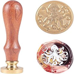 Golden DIY Scrapbook, Brass Wax Seal Stamp and Wood Handle Sets, Octopus, Golden, 8.9x2.5cm, Stamps: 25x14.5mm