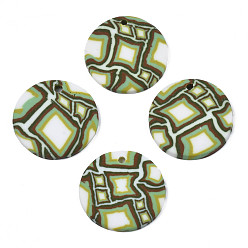 Light Green Handmade Polymer Clay Pendants, Flat Round, Light Green, 21.5x2.5mm, Hole: 1.8mm