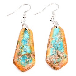 Золотистый Серьги из натурального регалита / имперская яшма / морской осадок, с  латунными крючками для серег, окрашенные, шестиугольник, платина, золотые, 58 мм, штифты : 0.7 мм