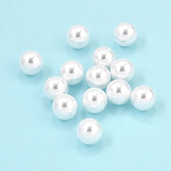Белый Пластиковые жемчужные бисера, круглые, половину отверстия, белые, 10 мм, отверстие : 1.4 мм