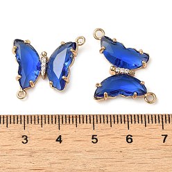 Mixed Color Brass Pave Faceted Glass Connector Charms, Golden Tone Butterfly Links, Mixed Color, 20x22x5mm, Hole: 1.2mm