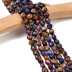 Фиолетовый Природных тигровый глаз бисер нитей, граненый ромб, плоско-круглые, окрашенная и подогревом, фиолетовые, 8~9x6 мм, отверстие : 1 мм, около 44~45 шт / нитка, 14.57~14.65'' (37~37.2 см)