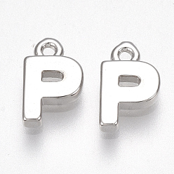 Letter P Brass Charms, Letter, Nickel Free, Real Platinum Plated, Letter.P, 8x5x1.5mm, Hole: 0.8mm
