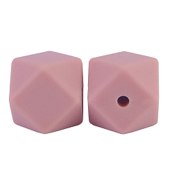 Pink Восьмиугольные бусины из пищевого силикона, розовые, 17 мм