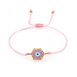 Pink Шестиугольник с браслетами от сглаза, стеклянные бусины плетеные браслеты из бисера для женщин, розовые, внутренний диаметр: 11 дюйм (28 см)