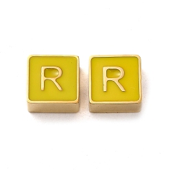 Letter R 304 aus Stahl-Email-Perlen, echt 14 k vergoldet, Quadrat mit Buchstaben, Brief r, 8x8x4 mm, Bohrung: 2 mm
