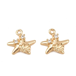 Настоящее золото 18K Латунные микро проложить кубического циркония подвески, прелести морская звезда, реальный 18 k позолоченный, 14x14x3 мм, отверстие : 1.6 мм