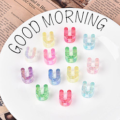 Letter U УФ-покрытие прозрачные акриловые европейские бусины, бусины с большим отверстием, разноцветные, Буква U, 20.5x17.5x13.5 мм, отверстие : 6 мм