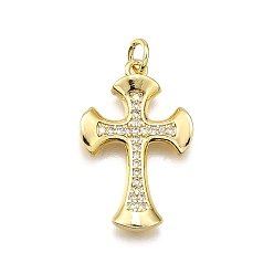 Настоящее золото 18K Латунные микро проложить кубического циркония подвески, крестик, долговечный, без свинца и без кадмия, с целью перехода в кольце, реальный 18 k позолоченный, 24.5x15.5x3 мм