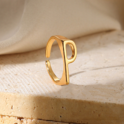 Letter P Регулируемые открытые манжеты из сплава, реальный 18 k позолоченный, Письмо P, внутренний диаметр: регулируемый
