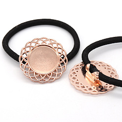 Or Rose 10 paramètres de cabochon en alliage de zinc pcs, accessoires de cravates de cheveux, fleur, or rose, Plateau: 18 mm