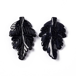 Синий Драгоценный Камень Синтетический синий авантюрин подвески, лист прелести, 41.5x25~26x5 мм, отверстие : 0.8 мм