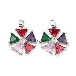 Платина Латунные микро проложить кубического циркония подвески, без кадмия, без никеля и без свинца, цветок, платина, 19x17.5x6 мм, отверстие : 3.5x2.5 мм