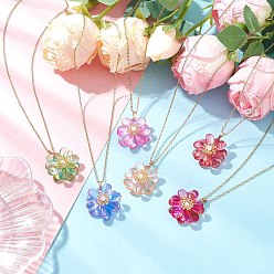 (52) Непрозрачная лаванда 6шт 6цвета стеклянные подвески ожерелья, цветок, с бусинами из ракушек и 304 цепочкой из нержавеющей стали, ожерелье для женщин, разноцветные, 17.68 дюйм (44.9 см), 1 шт / цвет