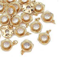 Real 18K Gold Plated SHEGRACE Brass Pave Clear Cubic Zirconia Charms, Flower Charms, Cadmium Free & Nickel Free & Lead Free, Long-Lasting Plated, Real 18K Gold Plated, 13x10x3mm, Hole: 2.5mm