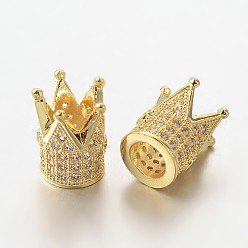 Золотой Латунные микро проложить кубического циркония бусы, корона, без свинца и без никеля , золотые, 12x9 мм, отверстия : 1 mm и 5 мм