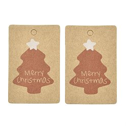 Christmas Tree Rectangle Paper Gift Tags, Hange Tags, For Arts and Crafts, with Christmas Themed Pattern, Christmas Tree Pattern, 5.5x3.6x0.04cm, Hole: 4mm, 100pcs/bag