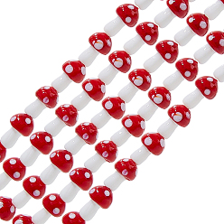 Красный 2 нити бусины лэмпворк ручной работы, гриб, красные, 16x12 мм, отверстие : 1 мм, около 25 шт / нитка, 6.30'' (16 см)