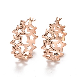 Розовое Золото Ионное покрытие (ip) полая звезда 304 серьги-кольца из нержавеющей стали для женщин, розовое золото , 22x20x8 мм, штифты : 0.6 мм