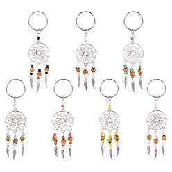 (52) Непрозрачная лаванда 14шт 7 цвета сплава и стекла брелок для ключей, с 304 кольцами из нержавеющей стали, разноцветные, 108 мм