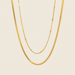 Настоящее золото 18K Европейские 304 цепочки из нержавеющей стали, двухслойные ожерелья, реальный 18 k позолоченный, 15.55 дюйм (39.5 см)