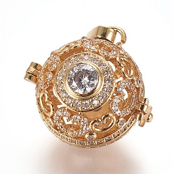 Золотой Латунные микро pave прозрачные подвески в виде клетки из циркония, полый круглый, золотые, 31x24.8x21 мм, отверстия: 8x2.5 мм, Внутренняя мера: 17 мм