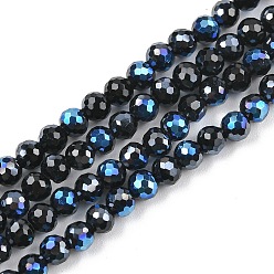 Прусский Синий Гальванизируйте прозрачные стеклянные бусины, круглые, граненый(96 граненый), берлинская лазурь, 4~4.5 мм, отверстие : 1 мм, около 95 шт / нитка, 14.76'' (37.5 см)