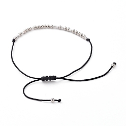Black Unisex Adjustable Morse Code Bracelets, Valentines Friendship Bracelets, with Nylon Cord and Platinum Plated Brass Beads, Morse Code Never Give Up, Black, 2.3~8.6cm