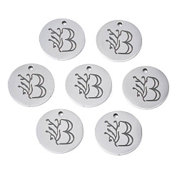 Letter B Anlaufgeschützt 304 Charms aus Edelstahl, Laserschnitt, gestalteter Buchstabe eingraviert, Flachrund, Edelstahl Farbe, letter.b, 14x1 mm, Bohrung: 1.2 mm