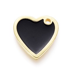 Schwarz Messing Emaille Reize, Herz, golden, Schwarz, 13x13x2 mm, Bohrung: 1.2 mm