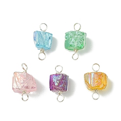 Серебро 5шт. гальванизированные подвески из натурального кварца, колонка, с медной проволокой, серебряные, 23.5~24x11~16.5x8.5~13.5 мм, отверстие : 4 мм