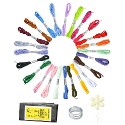 Mixed Color DIY Sewing Tool Sets, including 24 Colors Polyester Embroidery Floss, Zinc Alloy Sewing Thimble Rings, Iron Threader & Needles, Mixed Color
