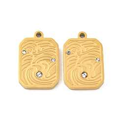 Золотой Ионное покрытие (ip) 304 подвески из нержавеющей стали, кристалл горного хрусталя, процесс резки коррозии, прямоугольные, золотые, 16x11x2 мм, отверстие : 1.2 мм