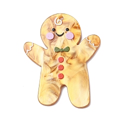 Золотистый Рождественские непрозрачные акриловые подвески, Колобок, золотые, 42x34x2 мм, отверстие : 1.5 мм