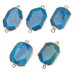 Синий 5шт. натуральные агаты с трещинами, соединительные звенья, с латунной фурнитурой , градиент цвета, окрашенные, прямоугольник граненый, золотые, синие, 34~38x19~25x6~7 мм, отверстие : 2 мм, 5 шт / коробка