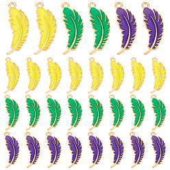 (52) Непрозрачная лаванда 30 шт 3 цвета сплава эмалевые подвески, очарование перьев, золотые, разноцветные, 30x14x2.5 мм, отверстие : 1.8 мм, 10 шт / цвет