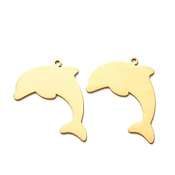 Golden 201 Stainless Steel Pendants, Dolphin Charms, Laser Cut, Golden, 20x30.5x1mm, Hole: 1.5mm