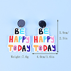 Разноцветный Акриловые серьги-гвоздики с надписью «Будь счастлив сегодня», красочный, 59x40 мм