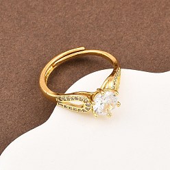 Настоящее золото 18K Регулируемые кольца для женщин с микропаве из латуни и кубическими цирконами, долговечный, стойки покрытие, реальный 18 k позолоченный, 8x7.5 мм, регулируемый