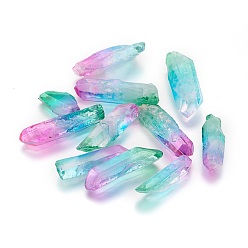 Светлый Морско-зеленый Гальваническое покрытие из натурального кварца, нет отверстий / незавершенного, самородки, светло-зеленый, 30~75x12~20x4~18 мм, Около 32~60 шт / 1000 г