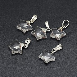 Хрусталь Натуральные кристаллы кварца, с длинными латунными накладками, граненые, звезда, серебряные, 14x13x5 мм, отверстие : 3.5x5.5 мм