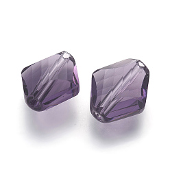 Фиолетовый Имитация Австрийские кристаллические шарики, класс AAA, граненые, ромб, фиолетовые, 14~14.5x12x5~7 мм, отверстие : 0.9~1 мм