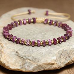 Purple Boho Dyed Natural Imperial Jasper Square Beaded Braided Bracelets for Women, Purple, 5.91~7.87 inch(15~20cm)