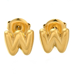 Letter W 304 из нержавеющей стали серьги, реальный 14 k позолоченный, ионное покрытие (ip), Буква W, 7.5x8.5 мм