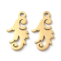 Золотой Ионное покрытие (ip) 304 подвески из нержавеющей стали, ручная полировка, очарование листа, золотые, 17.5x10x1 мм, отверстие : 1.6 мм