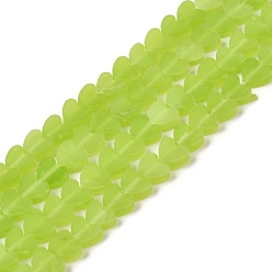 Желто-Зеленый Бусы лэмпворк ручной работы, сердце, желто-зеленый, 6x6x2~2.5 мм, отверстие : 1 мм, около 77 шт / нитка, 15.75''~16.14'' (40~41 см)