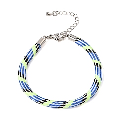 Blue Braided Round Polyester Cord Bracelet Makings, with Brass Findings and 202 Stainless Steel Lobster Claw Clasps, Stainless Steel Color, Blue, 7.28 inch(18.5cm)
